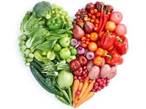 Fruits and vegetables in a heart