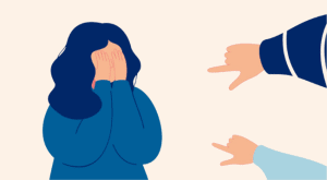 Woman weeping with finger pointing